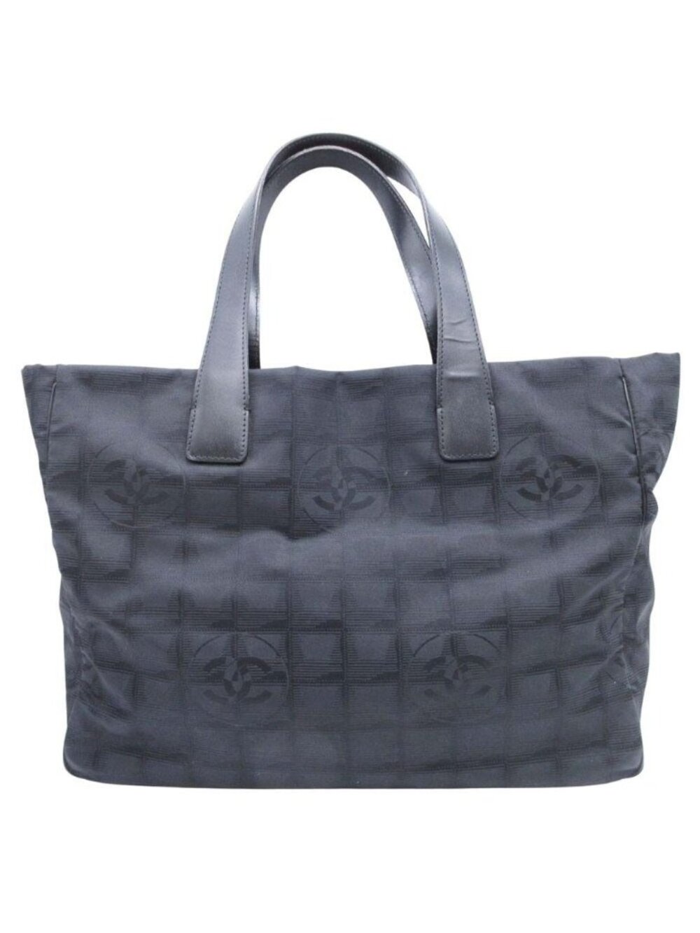 Chanel New Travel Line MM Tote CC Logo Nylon Jacquard Vintage Black